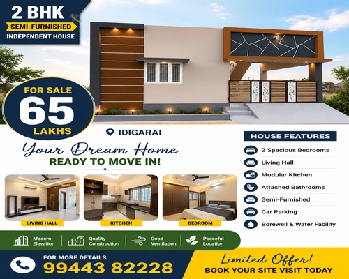 2 BHK Semi-Furnished Independent House for Sale Idigarai