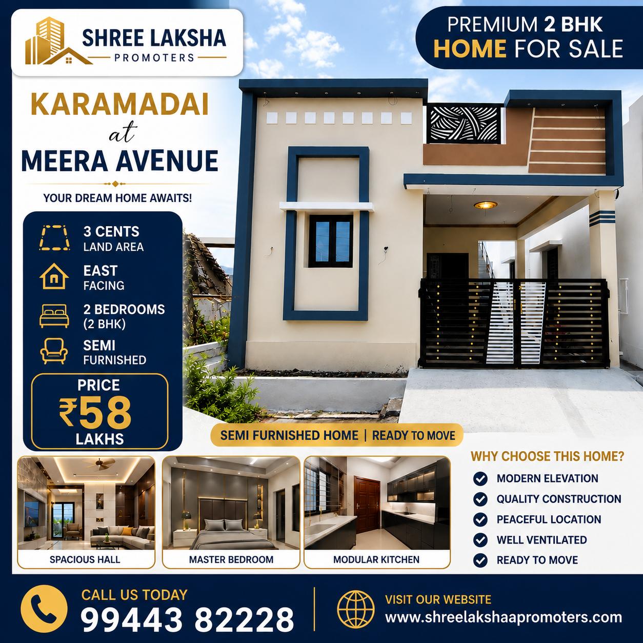 2 BHK Semi-Furnished Independent House for Sale in Karamadai | Meera Avenue